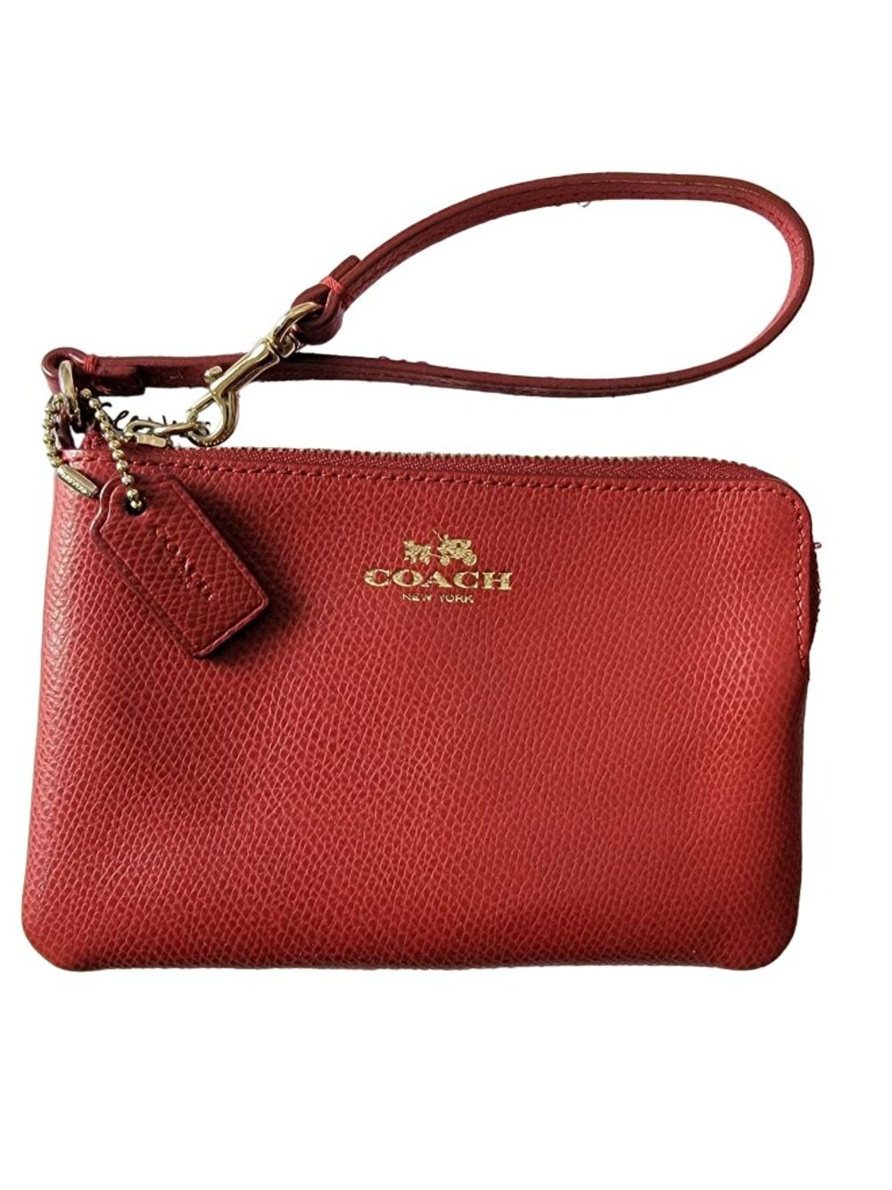 Coach Small Leather Wristlet Bag Corner Zip Purse Red Gold Logo Women Clutch Fun